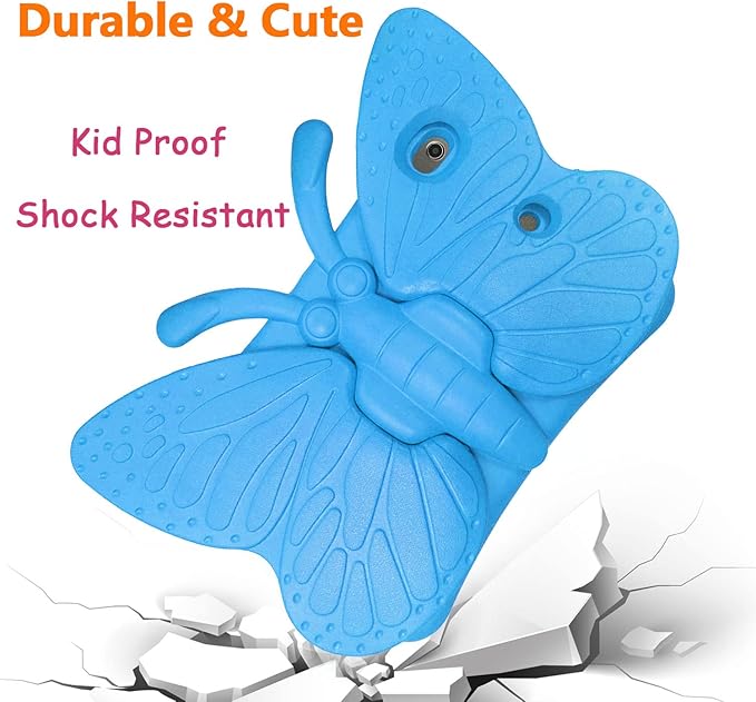 iPad 9th 8th 7th Generation Case Kids Girls, Cute Butterfly Shockproof EVA Foam Super Protection Stand Cover for iPad 2021 2020 2019 10.2" and iPad Air 3 Pro 10.5" - Blue
