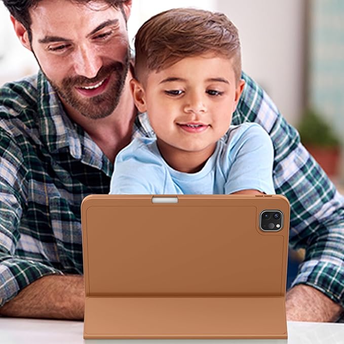 ZryXal iPad Pro 11 Inch Case (M5) 2025/ (M4) 2024 (Model: A2836/A2837/A3006), Trifold Stand Smart Cover with Pencil Holder and Soft TPU Back, Auto Wake/Sleep (New Brown)