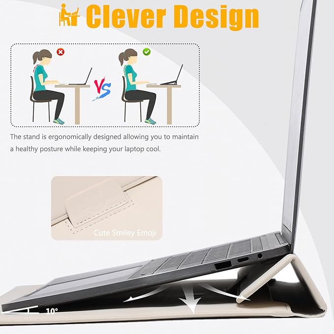 HYZUO 15-16 Inch Laptop Case Bag Sleeve with Stand Feature for MacBook Pro 16 M5/M4/M3/M2/M1 Pro/Max 2026-2019, XPS 15, MacBook Pro 15 2015-2012, Samsung Galaxy Book Flex 15, Beige