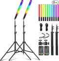 2 Pack RGB LED Video Light Wand Stick, Photography Studio Lighting Kits with Tripod & Remote Control, Dimmable Photography Light Wand 36 Colors 2500K-6500K