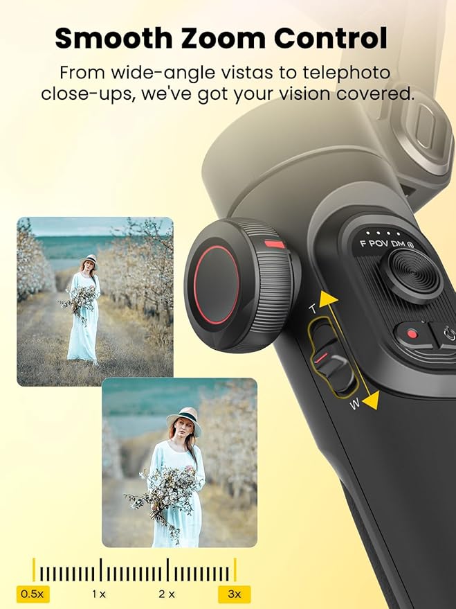 AOCHUAN XE AI Version,Gimbal Stabilizer for Smartphone,NO APP AI Tracking, Gesture Control,360°Inception Gimbal with TikTok YouTube,3-Axis Foldable Handheld Tripod for iPhone& Android,Black