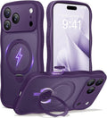 CAPRARO for iPhone 17 Pro Max Case with 360° Spin Magnetic Stand for Women, [Compatible with MagSafe] [Full Camera Protection] Cute Wave Translucent Matte Case for iPhone 17 Pro Max, Deep Purple