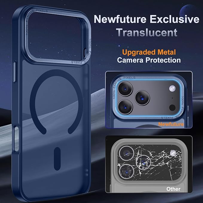 Newfuture Strong Magnetic Compatible with iPhone 17 Pro Case [13 FT Military Drop Protection] [Compatible with Magsafe] Slim Translucent Matte Shockproof with Anti-Fingerprint Phone Case, Navy Blue