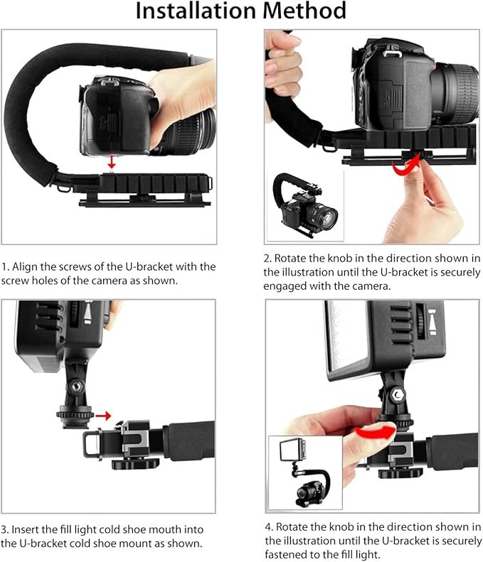 PULUZ U/C Shape Video Action Stabilizing Handle Grip Handheld Stabilizer Kit with Phone Clamp & Quick Release Buckle & Long Screw for Canon Sony Nikon Cameras and Home DV Camera Smartphones