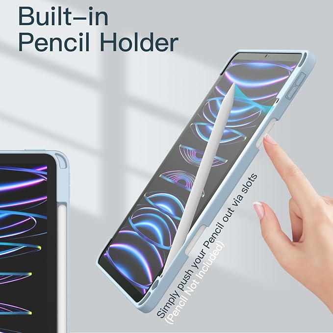 JETech Case ONLY for iPad Pro 11 Inch (2022/2021/2020/2018) with Pencil Holder, Clear Transparent Back Shell Slim Stand Shockproof Tablet Cover, Auto Wake/Sleep (Light Blue)