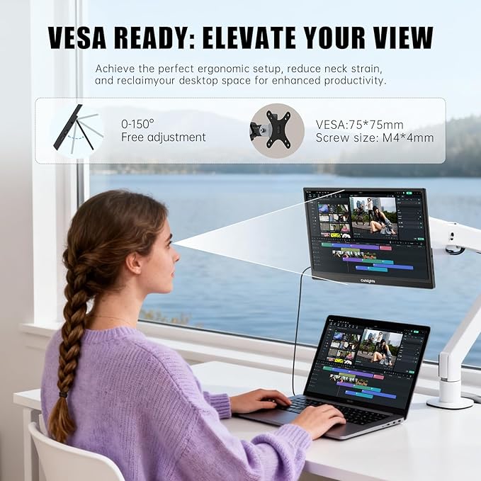 15.6 inch Portable Monitor Touchscreen for Mac FHD 1080P Touch Screen Monitor Equipped with USB-C/HDMI Ports VESA Stand HDR IPS Panel Multi-Touch Support for MacOS iOS Laptop PC Switch