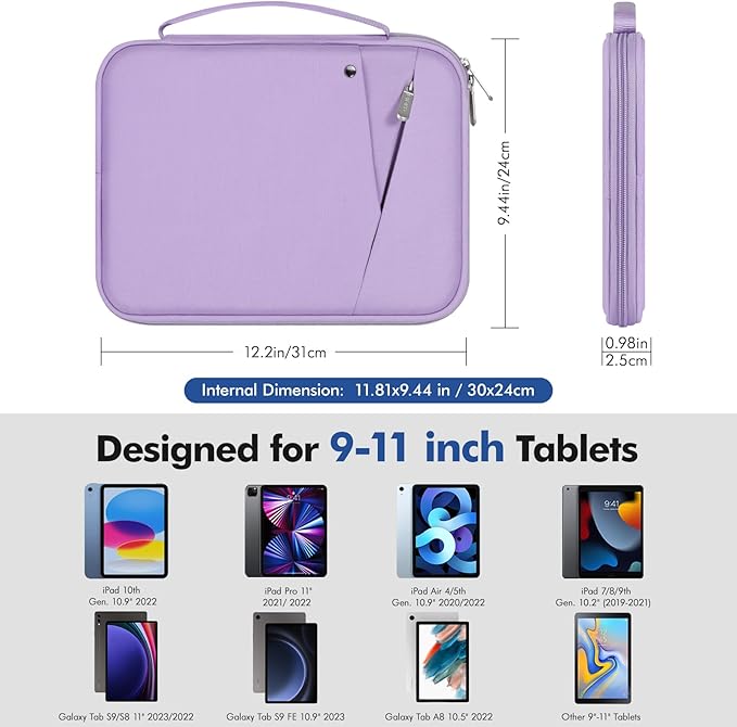 MoKo 9-11 Inch Tablet Sleeve Carrying Case with Handle, Padded Protective Travel Bag for New 11-inch iPad Air 4 2026/Pro M5/ A16, iPad 10th/Air 5/4th 10.9, i-Pad 9/8th 10.2,Tab S9/S8 11, Purple