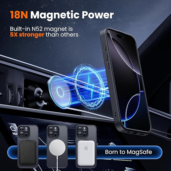 toushion Phone Case for iPhone 16 pro max Matte Black | 3 in 1, with MagSafe, Screen Protector*1, Camera Lens Protector*1, Matte Skin Feeling, Back Cover, Military-Grade Protection, 6.9 inch