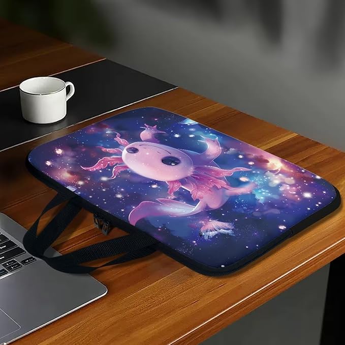 Cute Axolotl 13 Inch Laptop Handle Bag Computer Protect Case Pouch Holder Galaxy Space Notebook Sleeve Neoprene Cover Soft Carring Travel Case for Chromebook Computer Briefcase