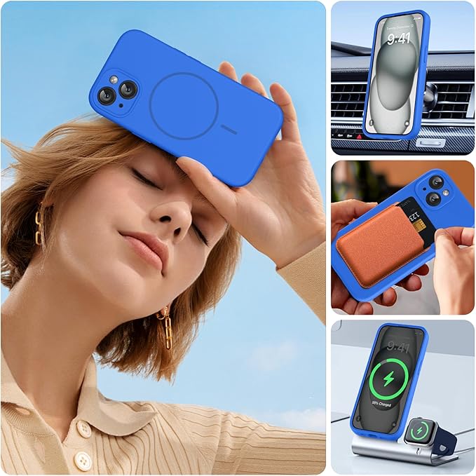 Miracase Compatible with iPhone 15 Case, [Soft Anti-Scratch Microfiber Lining], Liquid Silicone Case Gel Rubber Shockproof Drop Protection Phone Case for iPhone 15, Mediterranean Blue