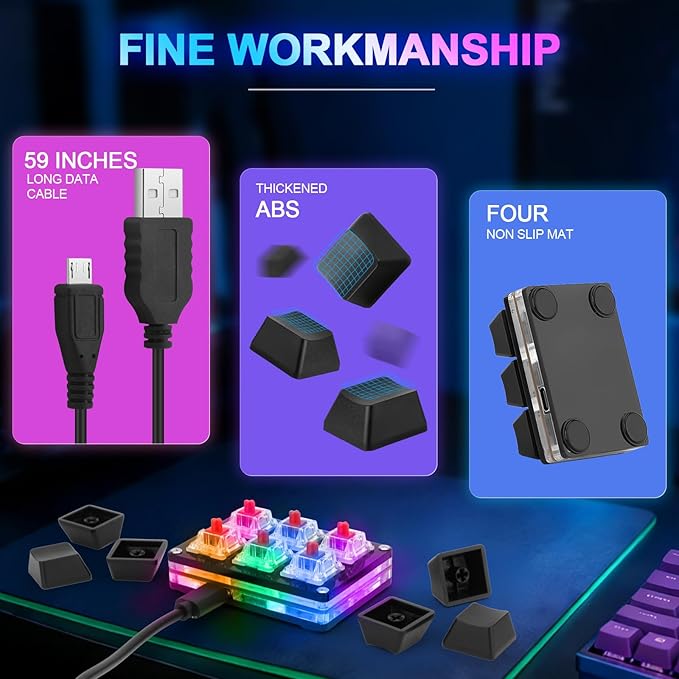 aikeec Black White 6-Key Gaming Keyboard, USB Mini 6-Key Keypad Mechanical Gaming PC Keyboards Programming Macro with Software OSU HID Standard Keyboard.(Upgrade Cherry Shaft & RGB LED)