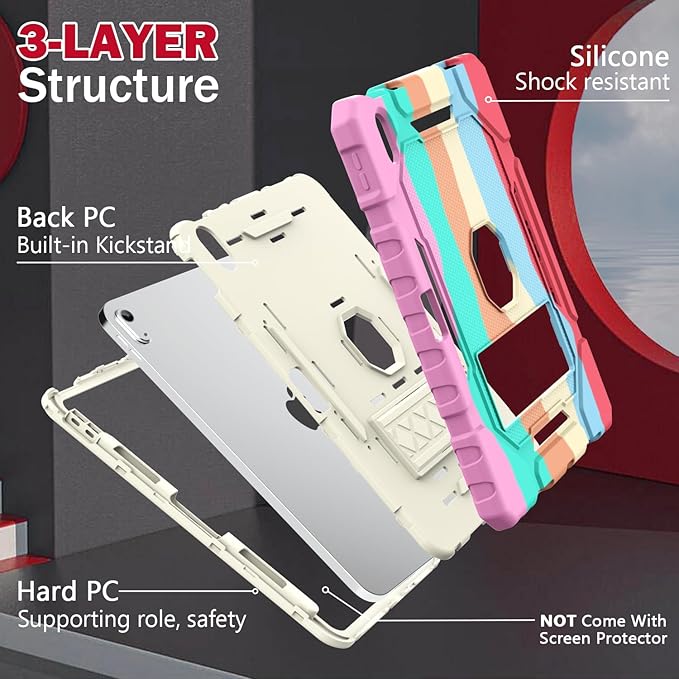 ZoneFoker Case for iPad (A16) 11th/10th Generation 11/10.9 inch 2025/2022, Heavy Duty Military Grade Shockproof Rugged Cover with Pencil Holder/Stand for i Pad 11th / 10 th Gen (Colorful)