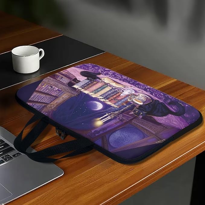 Purple Library Laptop Sleeve Case for Women Men 17 Inch Laptop Protector with Multiple Uses Portable Computer Sleeve Kawaii Cat Tablet Bag Laptop Carrying Case Gifts for Girls