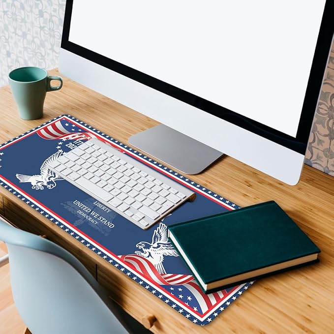 250 Anniversary Desk Mat Gaming Mouse Pad Liberty Bell America Flag Eagle Mouse Pad Extended Laptop Keyboard Mat Desk Pad Office Computer Keyboard Laptop Home 31.5"x11.8"