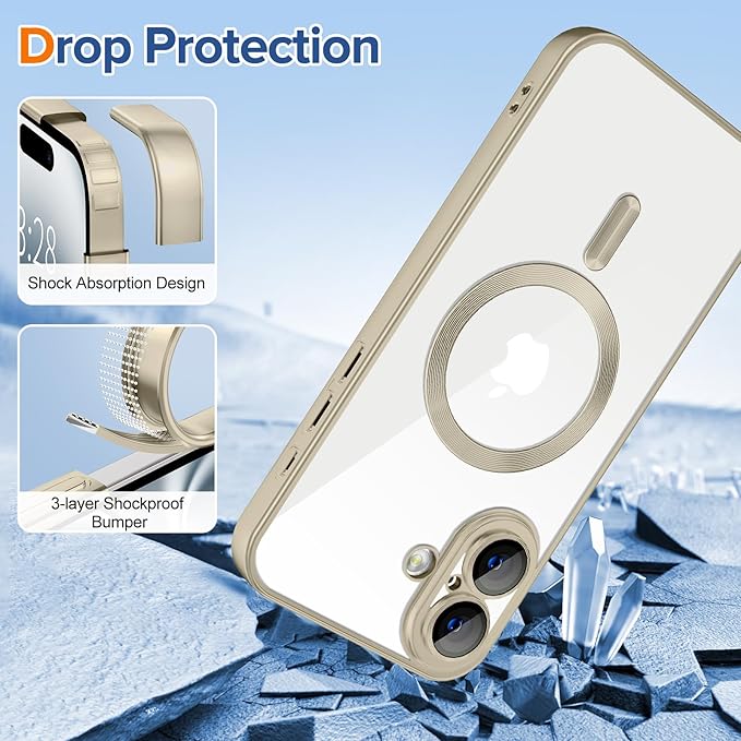 Hython Magnetic Clear for iPhone 16 Case with Camera Lens Protector [Compatible with MagSafe] Luxury Plating Edge Slim Soft TPU Cover Protective Phone Case for iPhone 16 6.1", Matte Gray