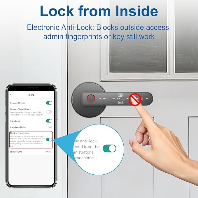 BIWIBON Fingerprint Door Lock – Fingerprint Door Knob with 5 Unlock Options, Anti-Peep Code, Adjustable Auto-Lock, Inside Lock, for Home, Office, Apartment, Bedroom – Black