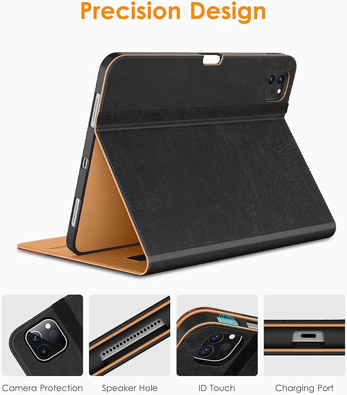 DTTO for iPad Pro 12.9 6th / 5th / 4th / 3rd Generation Case 2022/2021/2020/2018, Leather Folio Stand Cover with Built-in Apple Pencil Holder -Auto Wake/Sleep and Multi Viewing Angles, Black Brown