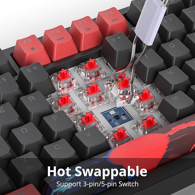75% Mechanical Gaming Keyboard - Wired Gasket Mount TKL Hot Swappable RGB Backlit Knob for PC Laptop Windows Gamer (Red Black)