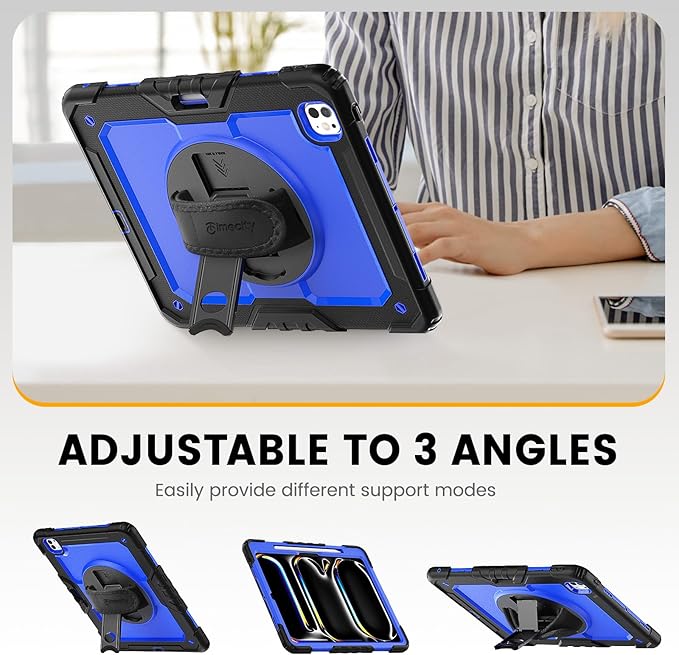 timecity Case for iPad Pro 13 Inch M5 2025/ M4 2024, 360° Rotating Stand, Pencil Holder & Wireless Charging, Shockproof with Screen Protector & Shoulder Strap - for Designers & Professionals,Dark Blue