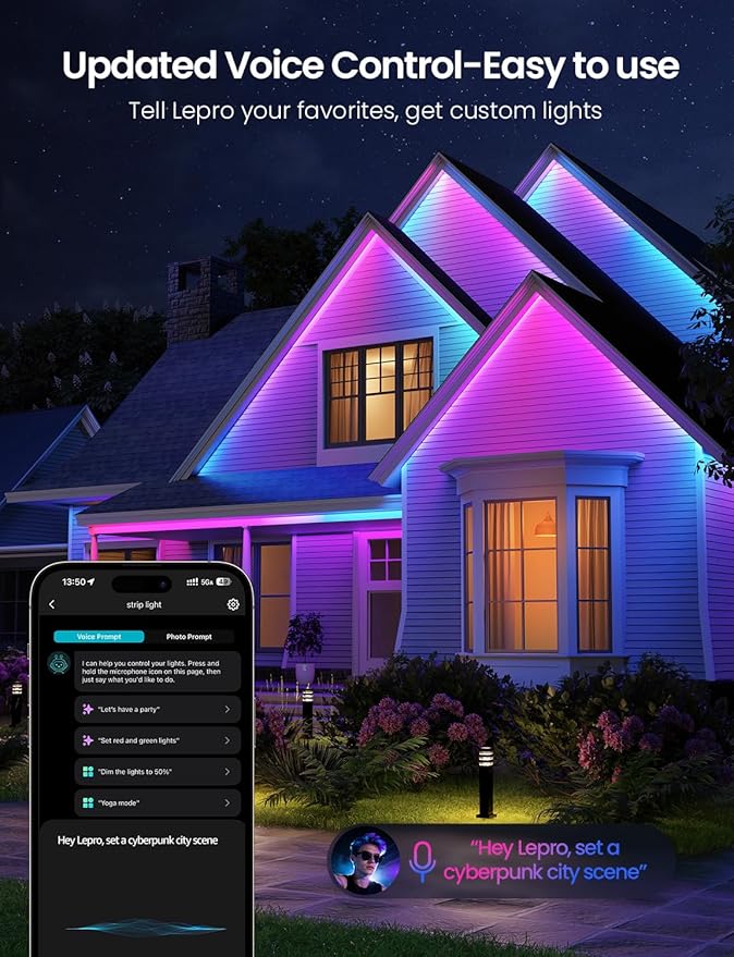 Lepro SW1 AI Smart Outdoor LED Strip Lights - 32.8ft IP65 Waterproof RGBCW Light Strips, 2700K-5700K Tunable Warm White, APP Control(No Remote), 2.4G Wi-Fi Lights for Holiday Decor, House, Porch, Eave