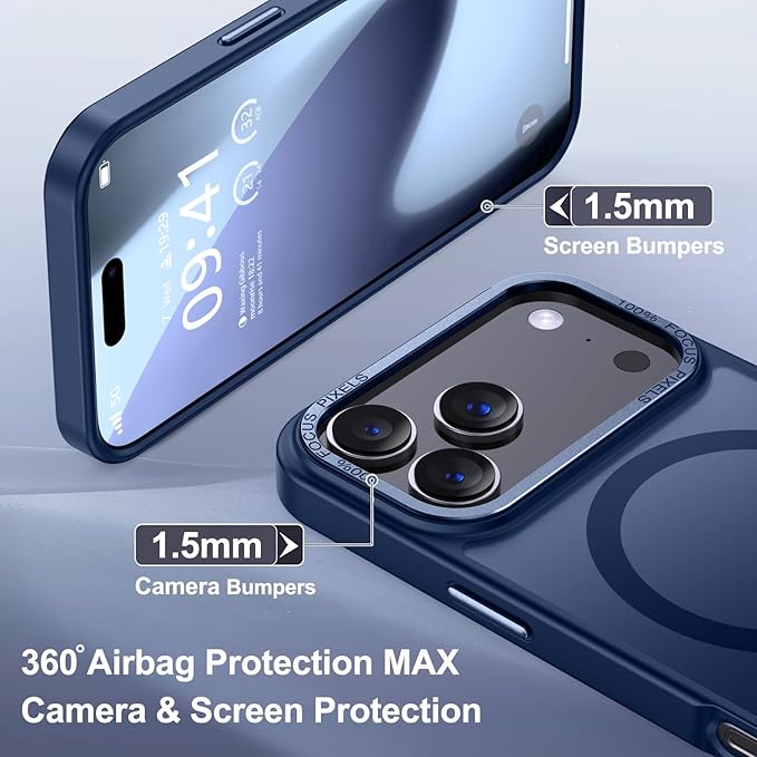 Newfuture Strong Magnetic Compatible with iPhone 17 Pro Case [13 FT Military Drop Protection] [Compatible with Magsafe] Slim Translucent Matte Shockproof with Anti-Fingerprint Phone Case, Navy Blue