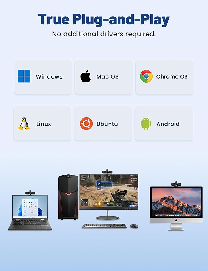RUWBY QHD 2K Webcam with Built-in Dual Mics, Wide-Angle Lens, Privacy Cover, Tripod Stand, Autofocus PC Camera, Plug and Play for Desktop Computer or Laptop
