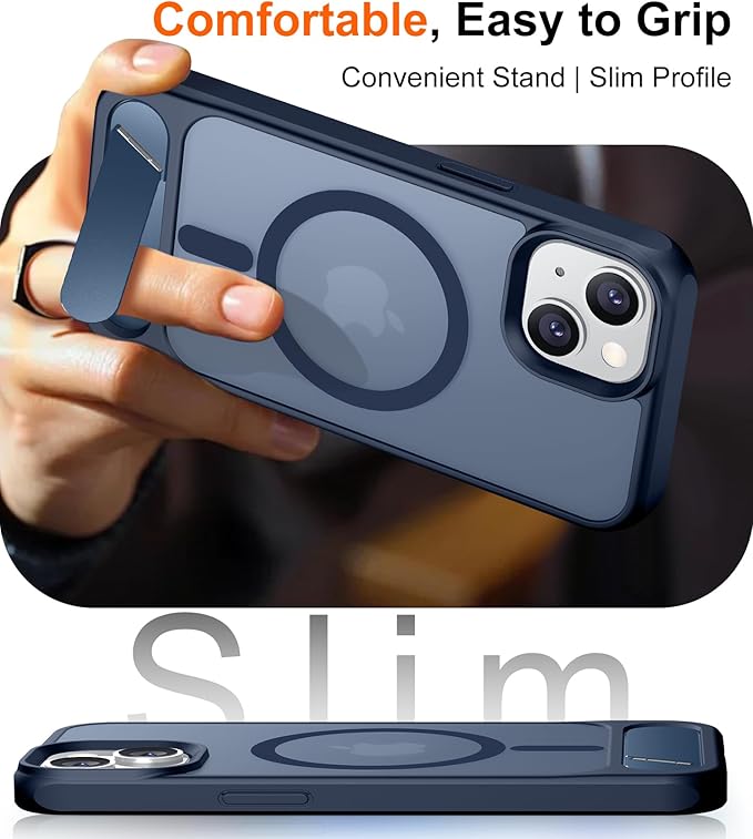Magnetic Compatible with iPhone 14 Case/iPhone 13 Case,[Built-in Invisible Kickstand][Compatible with MagSafe][Military Grade Shockproof] Slim Translucent Matte Phone Case for iPhone 14/13 6.1"