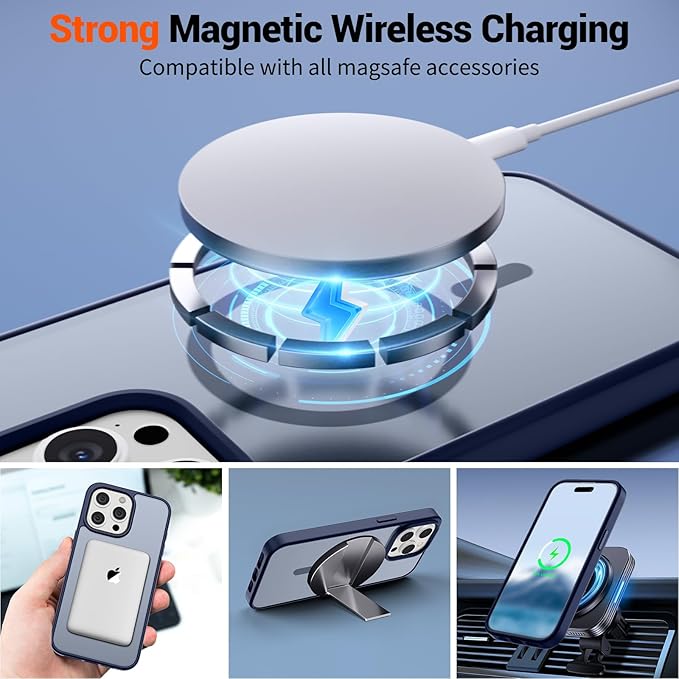 SUPFINE Magnetic for iPhone 15 Pro Max Case (Compatible with MagSafe) (Military Grade Drop Protection) Translucent Matte Shockproof with Anti-Fingerprint Phone Case,Navy Blue