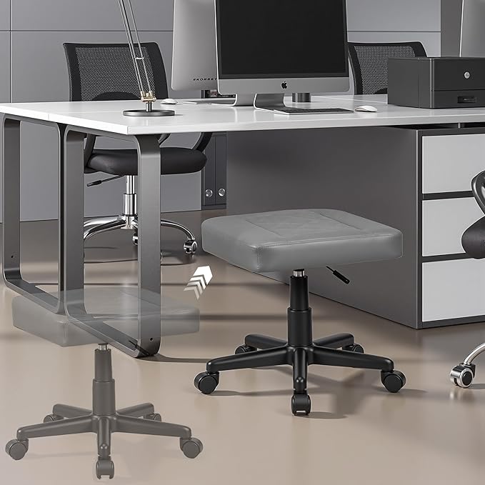VECELO Under Desk Footrest, PU Ergonomic Foot Rest with Wheels, Comfort Padding, Height Adjustable for Relieving Leg Pain, Stiffness, and etc, Gray