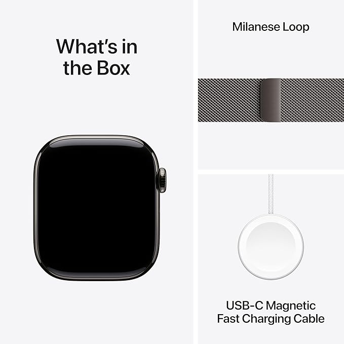 Apple Watch Series 10 [GPS + Cellular 42mm case] Smartwatch with Slate Titanium Case with Slate Milanese Loop. Fitness Tracker, ECG App, Always-On Retina Display, Carbon Neutral