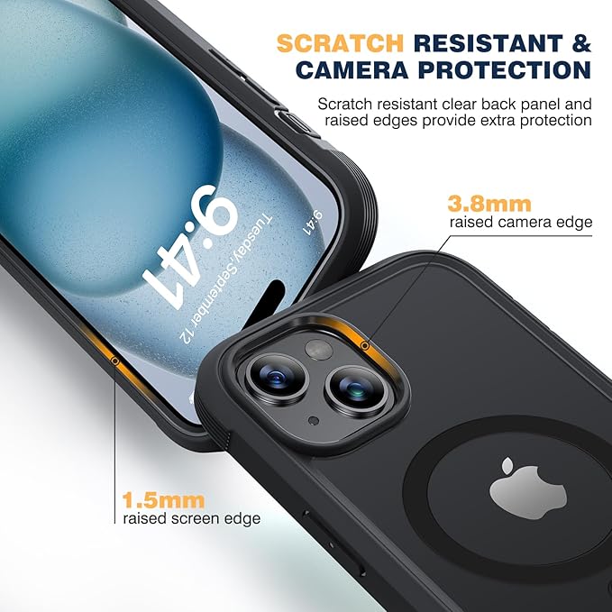 Diaclara Magnetic Designed for iPhone 15 Case, Compatible with MagSafe Built-in Touch Sensitive Anti-Scratch Screen Protector, with Camera Lens Protector for iPhone 15 6.1" (Frosted Black)