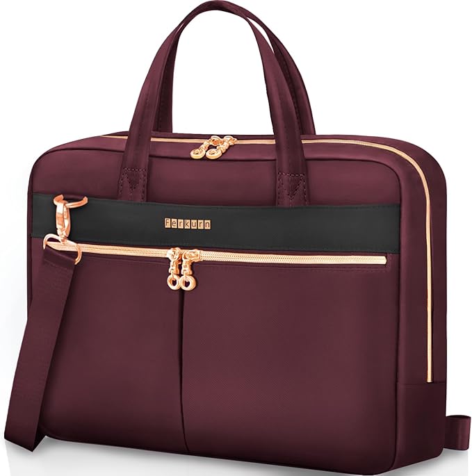 Ferkurn Laptop Bag Case Women Men Computer Bag Compatible with MacBook/HP/LG/Dell, Shoulder Strap Slim Carrying Messenger Briefcase, Wine Red, 17-17.3 Inch