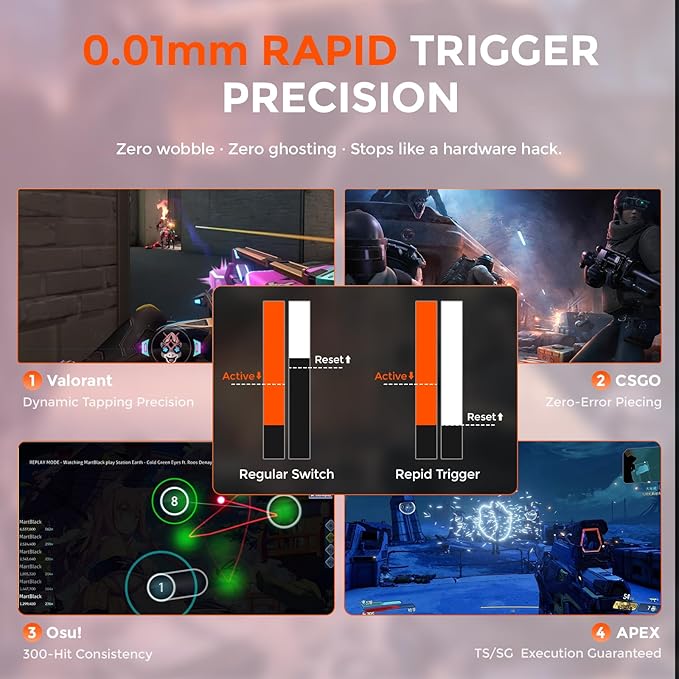 DAREU COOL60 60% Hall Effect Gaming Keyboard with Magnetic Switch, SOCD, 0.01mm Actuation Adjustable Rapid Trigger,8000 Hz Polling, Frosted Transparent Keycaps, Hot-swap, RGB Backlit