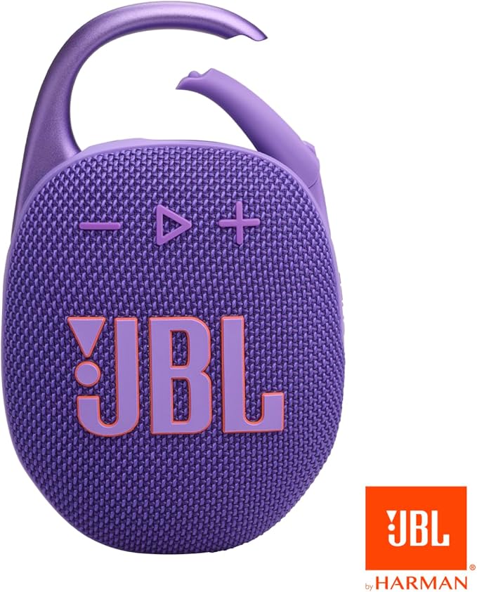 JBL Clip 5 - Ultra-Portable, Waterproof & Dustproof Bluetooth Speaker, Big JBL Pro Sound with Punchy bass, Integrated Carabiner, Up to 12 Hours of Play, Made in Part with Recycled Materials (Purple)