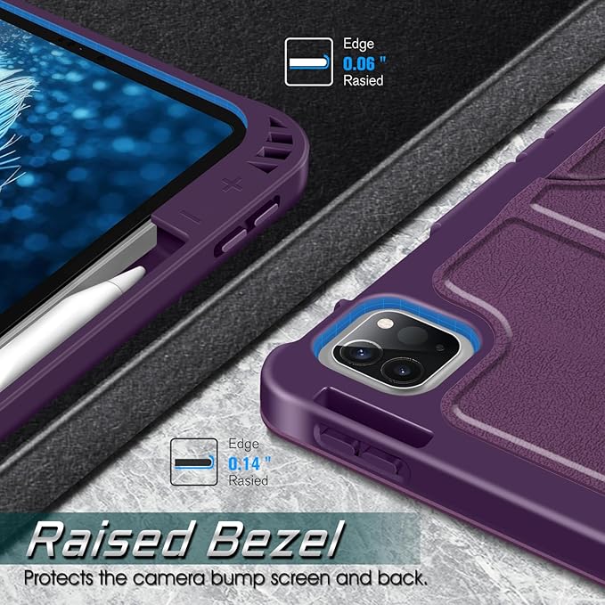 CaseBot Magnetic Case for iPad Pro 12.9-inch 6th Generation 2022, Multiple Angle Shockproof Rugged Stand Case, Soft TPU Back Cover w/Pencil Holder, Also Fit iPad Pro 12.9" 5th/4th/3rd Gen, Purple