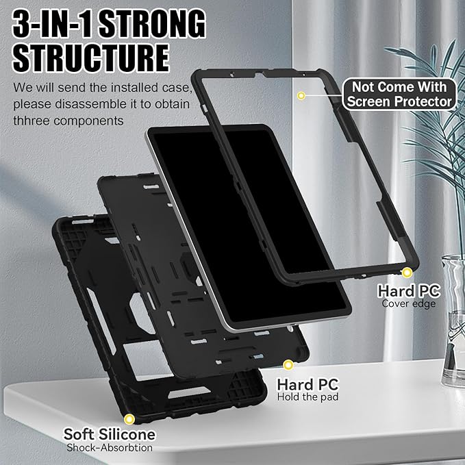 Grifobes Case for iPad Air 11-inch (M4/M3/M2) 2026/2025/2024, for iPad Air 5th/4th Generation 2022/2020 10.9", Heavy Duty Rugged Cover with Stand/Pencil Holder for i Pad Air 5 4 Gen(Black)