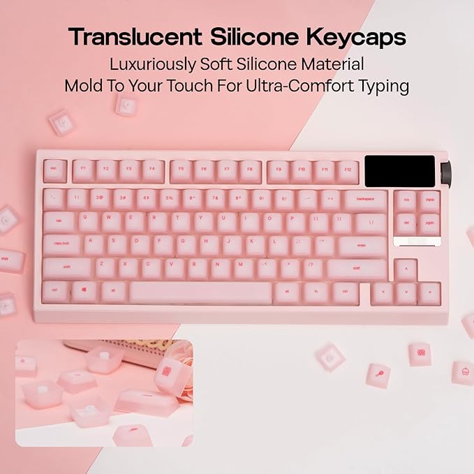 EPOMAKER AegisSil Keycap Set, Silicone Material, Cherry Profile, 113 Keys, 65%/75%/96%/Full Size, Custom Keyboard Keycaps Set for Cherry MX, Kailh, Outemu, Gateron Mechanical Gaming Keyboard (Pink)
