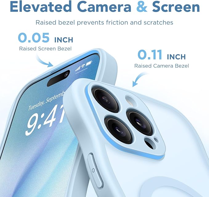 CAPRARO for iPhone 16 Pro Case for Women Girls, Upgraded [Full Camera Protection] [Compatible with MagSafe] Cute Wave Translucent Matte Phone Case for iPhone 16 Pro, Light Blue