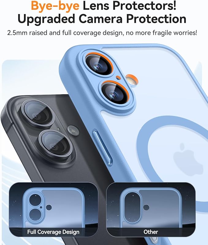 CANSHN Magnetic for iPhone 16 Plus Case, Upgraded [Full Camera Protection] [Compatible with Magsafe] [Translucent Matte] Shockproof Protective Phone Case for iPhone 16 Plus - Light Blue
