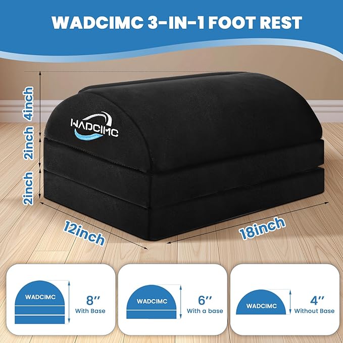 Foot Rest for Under Desk at Work, Warmer Feet Pocket Footrests,Foot Stool with Washable Cover,Comfortable Footrest with 3 Adjustable Heights, for Office Gaming Chair, for Leg Support, XL(18IN)