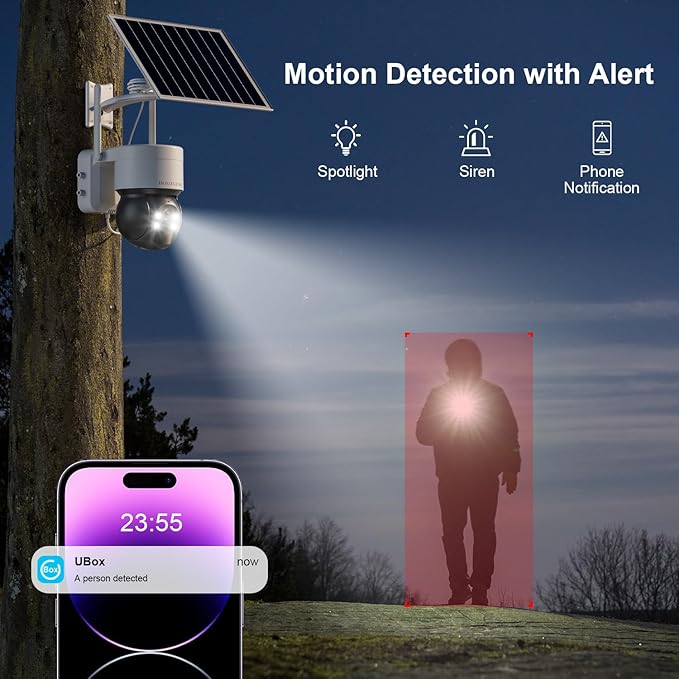 4G LTE Cellular Security Camera No Internet Needed, No WIFI Security Cameras Wireless Outdoor, Solar Camera With SIM Card, PIR Sensor, 360 PTZ, 2K HD, 2-Way Talk, Free Cloud Storage (Need Apply)