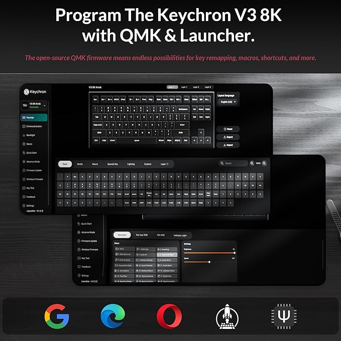 Keychron V3 8K TKL Wired Mechanical Keyboard, 8000 Hz Polling Rate QMK Programmable Knob Hot-Swappable Gaming Keyboard, RGB Backlit, Ergonomic PBT Keycaps for Mac Windows Linux-Linear Red Switch