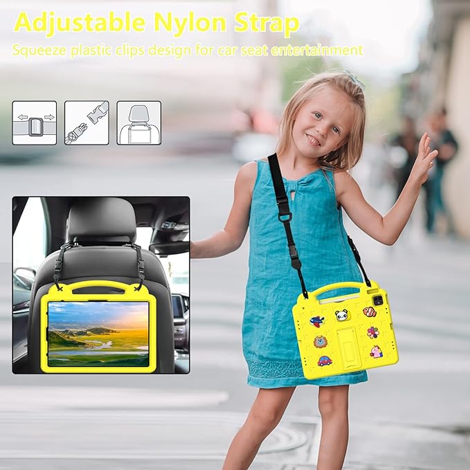 AKABEILA Compatible with Samsung Galaxy Tab A9 8.7 X115N(2023) Tablet Case, Kids Friendly Universal Lightweight Shockproof Protective Case with Shoulder Strap & Stand Handle Yellow