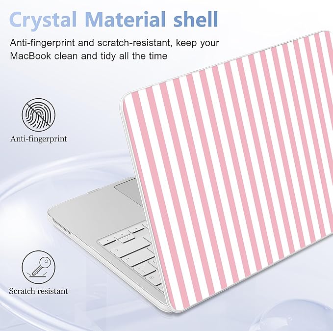 Case for 2026 MacBook Neo 13-inch Laptop with Liquid Retina Display, Release Model A3404, Sturdy Plastic Hard Shell Case + Keyboard Cover + Trackpad Film + Dust Plug, Pink & White Stripes