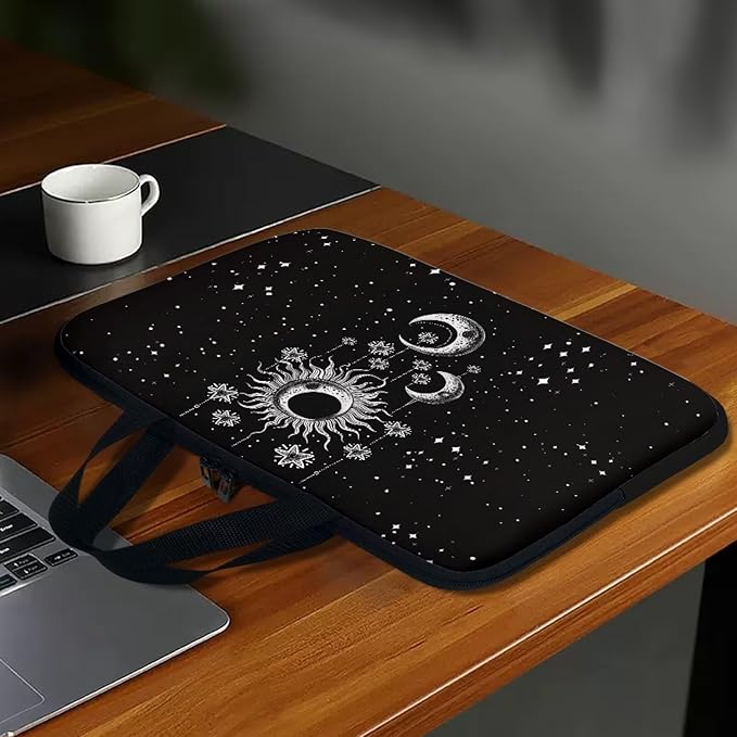Sun Moon Stars Laptop Sleeve Case for Women Protective Soft Padded Zipper Cover Carrying Computer Bag Compatible with 13 Inch Notebook Chromebook Tablet, Galaxy Space, Black
