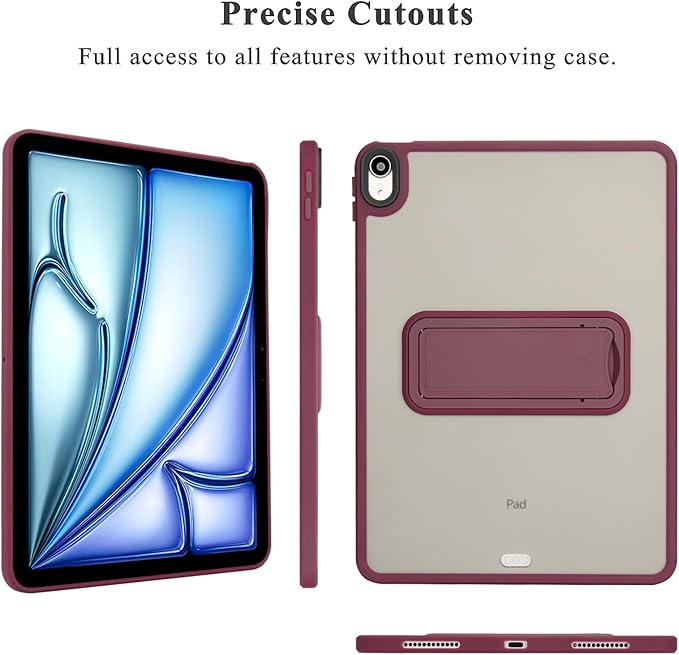 Shockproof Case for iPad Air 11-inch M4/M3/M2 (2026/2025/2024) for Women Men, Kickstand Slim Fit Rugged Bumper Lightweight Anti-Scratch Bumper Case Cover for iPad Air 11", WineRed