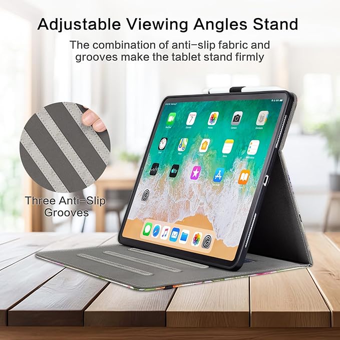 Lokigo for iPad Air 13 Inch Case M4/M3/M2 (2026/2025/2024), iPad Pro 12.9 Inch Case 6th/5th/4th/3rd Gen with Pencil Holder/Hand Strap/Pocket, Support Touch ID, Multi Angles View Stand, Rabbit Floral