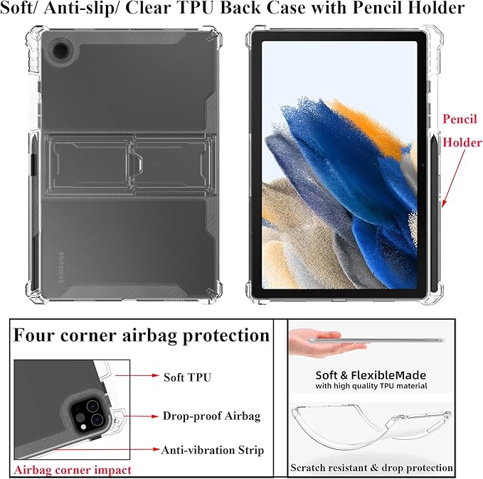 Clear Case for iPad mini 5 (2019) & iPad mini 4 (2015) with Pencil Holder & Kickstand Soft TPU Back Shockproof Transparent Cover [Corner Protection] for iPad mini 5th/4th Gen 7.9 inch,Clear