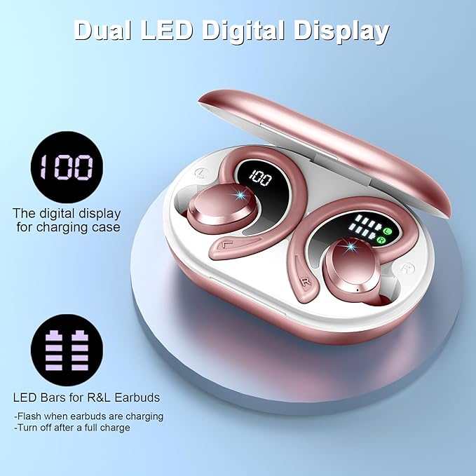Wireless Earbuds Sport, Bluetooth 5.4 Headphones Bass Hi-Fi Stereo Over Ear Buds, 56Hrs CFZNoise Cancelling Headset with Earhook, IP-X7 Waterproof Earphones Workout Running for Laptop Pad Android iOS