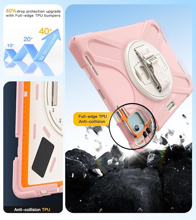 BRAECN Case for iPad Air 11 inch 2026(M4) 2025(M3) 2024(M2),iPad Pro 11 inch(4th/3rd/2nd/1st)& Air 10.9"(5th/4th) Protective with Pencil Holder Screen Protector 360°Rotating Stand Handle Full Body
